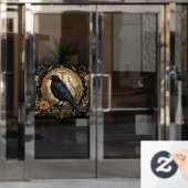 Halloween Party Evil Black Crow Oranje Bloemen Raamsticker (Kantoordeur)