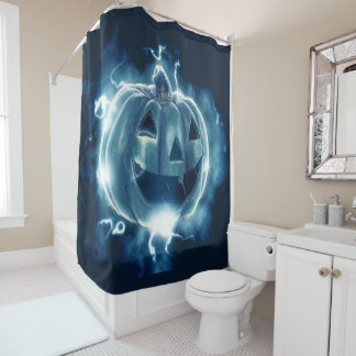 Halloween Party Evil Blue Pumpkin Horror Douchegordijn