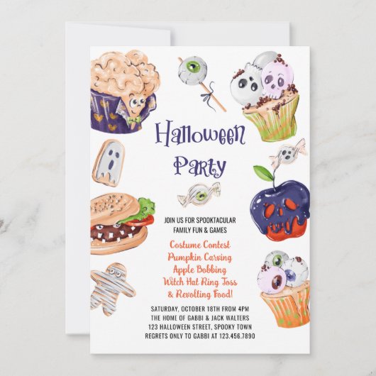 Halloween Party Food and Spooktacular Fun Kaart (Voorkant)