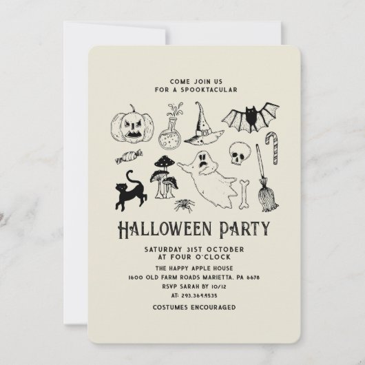 Halloween Party Ghost Black Cat Bat Kaart (Voorkant)