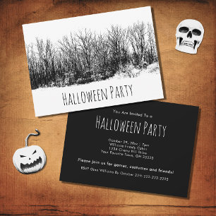 Halloween Party Gothic Black White Uitnodiging