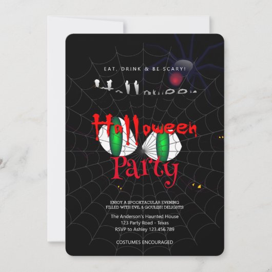 Halloween Party  Gothic, Spinnenweb Kaart (Voorkant)
