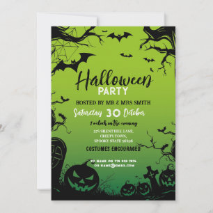 Halloween Party Haunted Bossen Bats Green Kaart