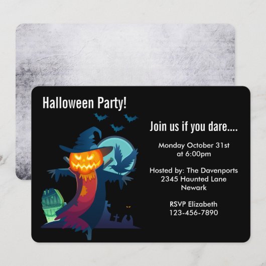 Halloween Party Haunted Scarecrow Invitation Kaart (Voorkant / Achterkant)