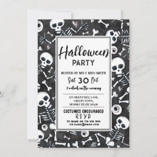Halloween Party Haunted Skeltons Zwart Wit Kaart