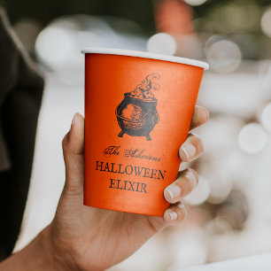 Halloween party heks brouwen grappige oranje ketel papieren bekers