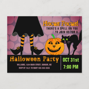 Halloween Party Heksenbenen Pompoen Kat Grappig Uitnodiging Briefkaart