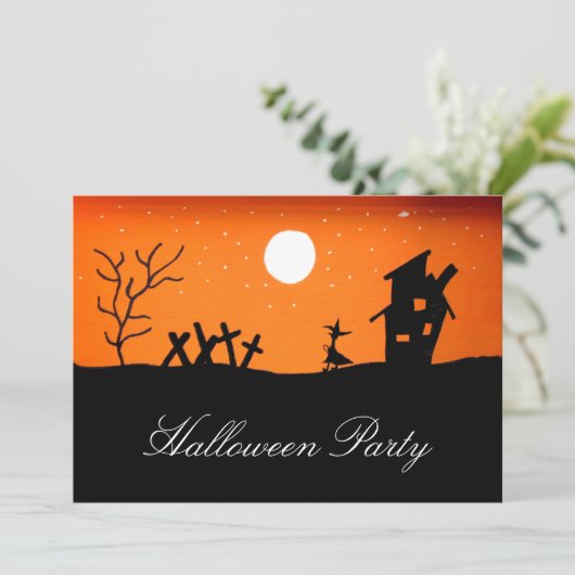 Halloween Party Herfst Folk Art Spooky Kaart (Staand voorkant)