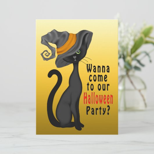 HALLOWEEN PARTY INVITATION - CHAT NOIR - CUTE (Debout devant)
