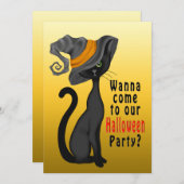HALLOWEEN PARTY INVITATION - CHAT NOIR - CUTE (Devant / Derrière)