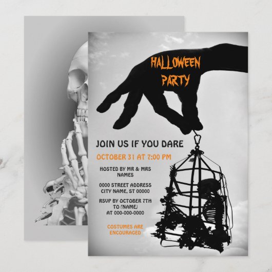 Halloween Party Invitation Hand Skeleton Halloween Kaart (Voorkant / Achterkant)