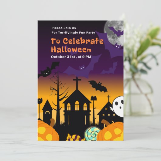 Halloween Party Invitation or Terrifyingly Fun Hal Kaart (Staand voorkant)