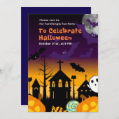 Halloween Party Invitation or Terrifyingly Fun Hal Kaart (Voorkant / Achterkant)