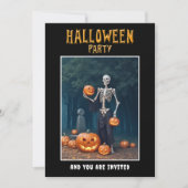 Halloween Party invitation Skeleton among Pumpkins Kaart (Voorkant)