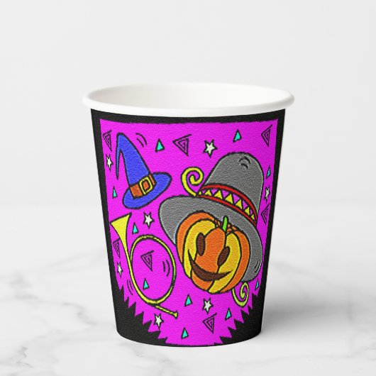 Halloween Party Jack O'Lantern Bugle Paarse Papieren Bekers (Achterkant)