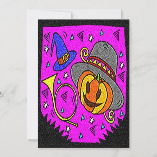 Halloween Party Jack O'Lantern en Bugle Paarse Kaart (Voorkant)