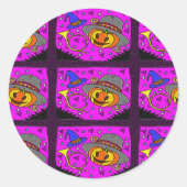 Halloween Party Jack O'Lantern Paarse Bugle Ronde Sticker (Voorkant)