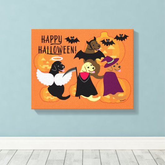 Halloween Party Labradors Canvas Afdruk (Insitu (Houten vloer))