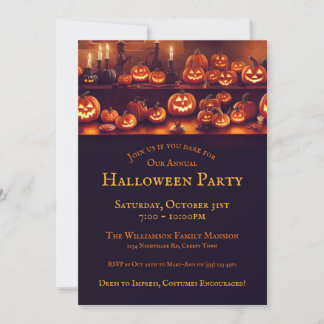 Halloween party met pompoenen en kaarsen kaart