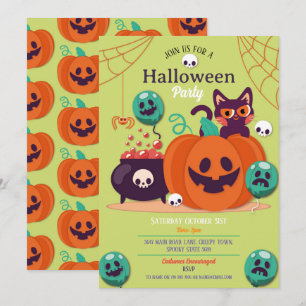 Halloween Party Nodig Geesten Pompoenen Katten Spi Kaart