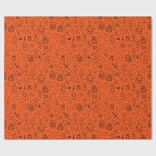 Halloween Party Oranje Doodle Patroon Cadeaupapier (Vlak)