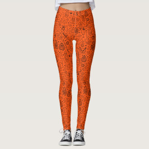 Halloween Party Oranje Doodle Patroon Leggings