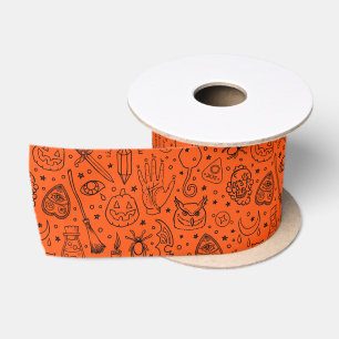 Halloween Party Oranje Doodle Patroon Lint