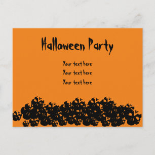 Halloween Party oranje zwarte schedels grappig op  Briefkaart