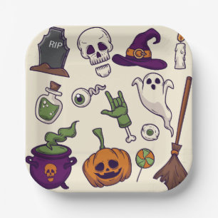 Halloween Party Personages Collecties, Halloween Papieren Bordje