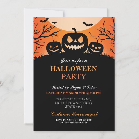 Halloween Party Pumpkin Scary Fun Invitation Kaart (Voorkant)