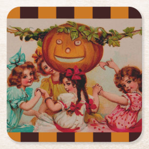 Halloween Party Pumpkin  Vierkante Kartonnen Onderzetter