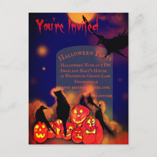 Halloween Party Pumpkins Ravens Cat Full Moon Briefkaart