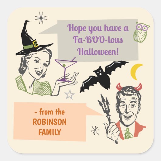Halloween Party Retro Humor Faboolous Custom Name Vierkante Sticker (Voorkant)