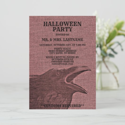 Halloween Party Scary Craw Raspberry Rood Spooky Kaart (Staand voorkant)