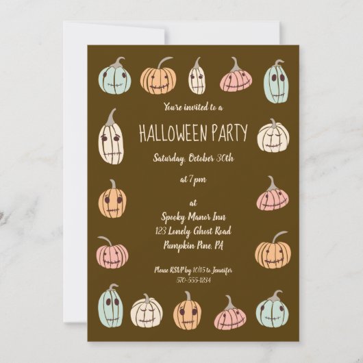 Halloween Party Schattigee Pastel Pompoenen Kaart (Voorkant)