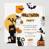 Halloween Party Sinaasappel & Zwart Kaart (Voorkant / Achterkant)