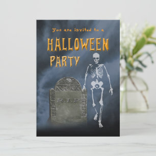 Halloween Party Skeleton en oude grafsteen Kaart