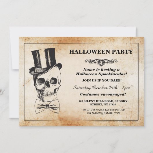 Halloween Party Skull Top Hat Bow Stropdas Spook I Kaart (Voorkant)