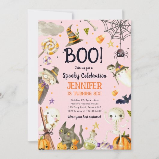 Halloween Party Spooky Viering Meisje Verjaardag Kaart (Voorkant)