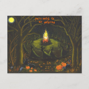 Halloween, party, uitnodigingen, bonfire, heksen kaart