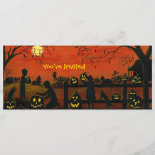 Halloween.party, uitnodigingen, pompoen, patch kaart