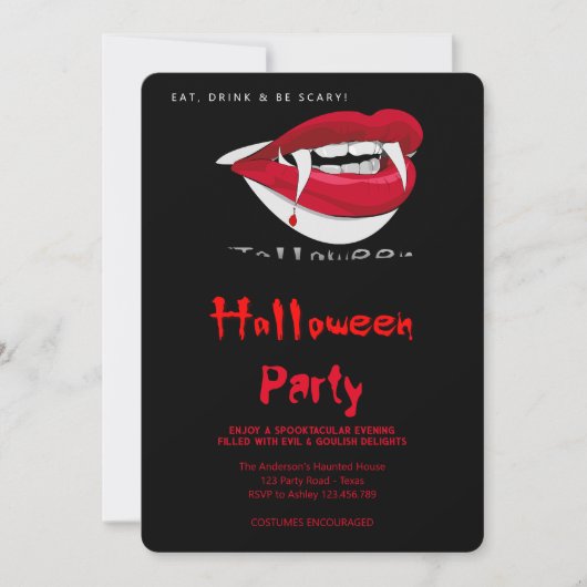 Halloween Party Vampier Tanden Gotisch Kaart (Voorkant)