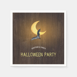 Halloween Party, Waterverf Bat & Moon, Rustiek Servetten
