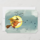 Halloween Party Witch op Broomstick Full Moon Kaart (Achterkant)