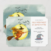 Halloween Party Witch op Broomstick Full Moon Kaart (Voorkant / Achterkant)