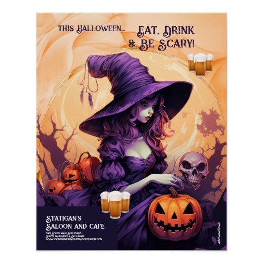 Halloween Party Witch Restaurant Café affiche (Devant)
