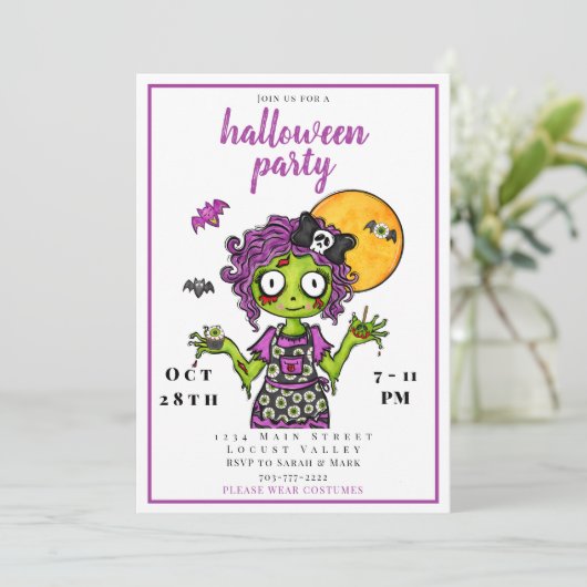 Halloween party zombie kaart (Staand voorkant)