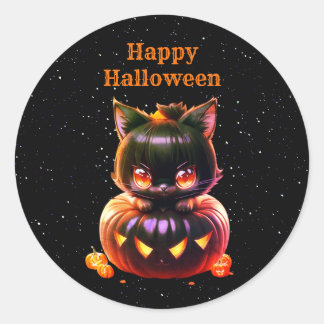 Halloween Party Zwarte Kat Pompoen Horror Eng Ronde Sticker