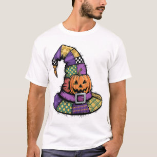 Halloween Patchwork Heksenhoed Griezelen T-shirt