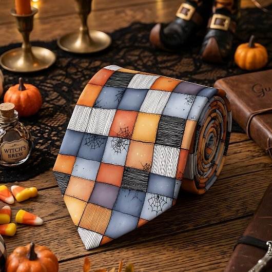 Halloween Patchwork met Spinnenwebben Stropdas